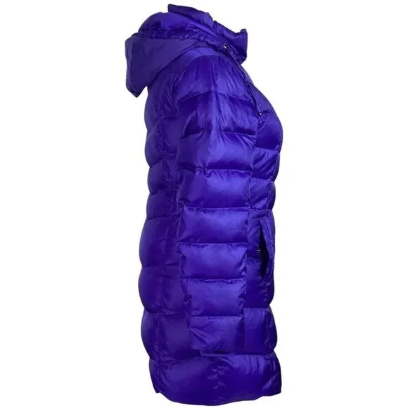 Lands End Long Down Parka Coat Women M Purple Pockets Hood Zip Up Winter - Picture 3 of 9